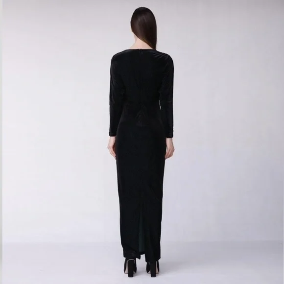 Long Sleeve Velvet V-Neck Maxi Dress - Picture 2 of 5